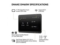 DNAKE Wireless Monitor 7" IPS LCD Capacitive Touchscreen, Wi-Fi:2.4GHz/5GHz, Linux, Res:1024×600, Built-in-Mic & Spkr, Built-in Antenna, H2.65, RAM/ROM:128MB, PSU:12V 500ma, Black, 191x127x20mm [DNAKE-DM60W]