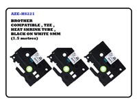 Brother Compatible, TZE, Heat Shrink Tube Black on White 9mm (1.5 metres) [AZE-HS221]
