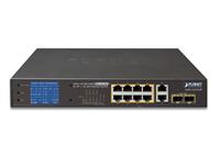 Planet 8-Port 10/100/1000T 802.3at PoE + 2-Port 10/100/1000T + 2-Port 1000X SFP Ethernet Switch with PoE LCD Monitor (120Watts) Unmanaged [GSD-1222VHP]