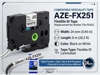 Brother Compatible, TZE Flexible Tape Black on White 24mm (8 Metres) [AZE-FX251]