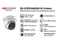 Hikvision AcuSense Fixed Turret Network Camera Powered-by-DarkFighter 4MP 2.8mm Lens, 30m IR, 1/3" Progressive Scan CMOS, CBR/VBR, 1xRJ45 10M/100M, Built-in Microphone, H.265+, 32 Kbps~8Mbps, 12VDC±25%, 0.6AMax, PoE:IEEE 802.3af Class 3Max, IP67 [HKV DS-2CD2346G2H-IU (2.8MM)]