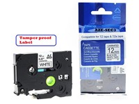 Brother Compatible, TZE, Tamper Proof Security Tape, Black on White 12mm ( 8 Metres). [AZE-SEC3]