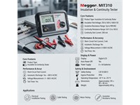 Insulation and Continuity Testers 250V/500V/1000V, CAT III - 600 VAC/DC - 10 kΩ - 999 MΩ c/w Test Leads [MEGGER MIT310]