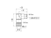 Circular Connector M8 Cable Female Right Angled, 3 Pole Screw Lock Solder Terminal 5,0mm Cable Entry IP67 UL 2238 [99-3402-00-03]