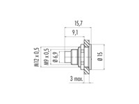 Circular Conector M9 Panel Flange Male 3 Pole Front Mount Solder Terminal IP67 [09-0407-80-03]