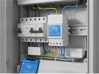 WiFi Smart Switch (16A) with LCD for Energy Monitoring. Track Power, Current, Voltage, and cumulative power consumption of your appliances in Real-Time on the LCD Screen. Can be mounted on a DIN Rail [SONOFF ENERGY MONITOR POWR316D]