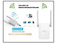 WIRELESS-N WIFI REPEATER/ SIGNAL BOOSTER , DUAL ANTENNAE , LAN AND WAN CABLE OPTION , WITH RESET AND WPS BUTTONS,FUNCTIONS AS REPEATER ,ETHERNET BRIDGE AND ACCESS POINT . [FGH WIFI AP REPEATER/BOOSTER/AMP]