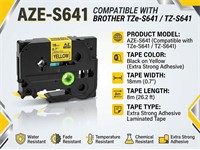 Brother Compatible, TZE, Extra Strong Adhesive Tape Black on Yellow 18mm ( 8 Metres) [AZE-S641]