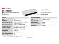 Hikvision 8 Port Gigabit Plastic Switch 8x10/100/1000Mbps, Supports MDI/MDIX, Switching Capacity 16Gbps, MAC Address Table 4K, Max Power Consumption 5W, Surge Protection 2KV, PSU:5VDC 1A, 124×25×61mm [HKV DS-3E0508D-O]