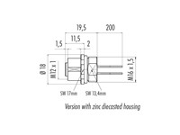 Circular Connector M12 A COD Female 4P Screw Lock Front Panel Entry Rear Mount with Lead M16X1,5 Fixing Thread IP68 [09-3432-700-04]