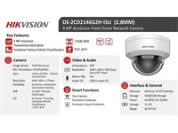 Hikvision AcuSense Fixed Dome Network Camera, 4MP, 2.8mm Lens, Upto 30m IR, 1/3" Progressive Scan CMOS, Max Res:2688x1520, H2.65+, WDR:120dB, BLC, HLC, 3D DNR, 1x RJ45 10 M/100M , Built-in Microphone, Powered By DarkFighter, 12VDC± 25%,0.6A/POE [HKV DS-2CD2146G2H-ISU (2.8MM)]