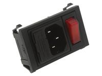 IEC  C14M  FUSED INLET PANEL MOUNT W/SINGLE FUSE HOLDER 6,3MM FAST-ON  TAB SP RED NEON SWITCH [BZV01/Z0000/02]