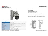 Hikvision Vertical Pole Mount Bracket for Speed Dome, Aluminum Alloy, Appearance:Platinum Grey, 451.3×194.0×117 mm [HKV DS-1602ZJ-POLE-P]