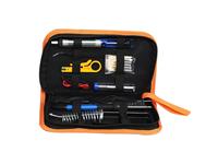 15-IN-1 Soldering Kit: Includes a 220V 60W Soldering Iron, Desoldering Pump, Five Soldering Tips, Solder, Soldering Iron Stand with Cleaning Sponge, Soldering Tweezer, Wire Stripper Cutter, and two Electronic Wires, All neatly organized in a PU Carry Bag. [HKD 60W ADJ SOLDERING KIT-15 PC]