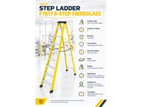 Academy Fibre Glass Step Ladder 8 step - Light Weight - Non Conductive - Anti Slip Steps [STEP LADDER  F7617]