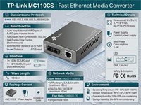 TP-Link MC110CS Fast Ethernet Media Converter, Up to 100Mbps RJ45 to 100M Single-Mode SC Fiber [TP-LINK MC110CS]