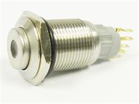 Vandal Resistant Push Button Switch 16mm Latching. Raised Button. Red Dot LED 12V - 2c/o 2A-36VDC -IP67- Stainless Steel (Anti Vandal) [AVP16R-L4SDR12]
