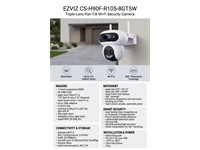 EZVIZ Smart Home WiFi Camera PAN & Tilt Triple-LENS 3K 5MP, 1/3”CMOS, 3D DNR/WDR, Night Vision:30m, H2.64/H2.65, AI-Powered Human/Vehicle Shape Detection, WIFI6 2.4GHZ/5GHZ, UP TO 12xMixed Zoom, 1xRJ45 10/100Mbs, PSU:12V1.5A [EZVIZ CS-H90F-R105-8GT5W]