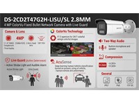Hikvision Smart Hybrid Light With ColorVu Bullet Network Camera 4MP 2.8mm Lens, 60m IR, 1/1.8" Progressive Scan CMOS, 32Kbps~8 Mbps, CBR/VBR, WDR:130dB, 1xRJ45 10M/100M, Built-in Mic & Speaker, Micro SD Card Slot Up to 512GB, 12VDC, POE, IP67 [HKV DS-2CD2T47G2H-LISU/SL 2.8MM]