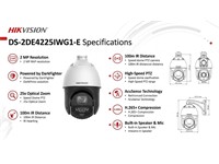Hikvision AcuSense Network IR Speed Dome PTZ 2MP, 4.8~120mm, 100m IR, 1/2.8" CMOS, Max Res:1920×1080, 25×Optical Zoom, 16×Digital Zoom, 2xBuilt-in Microphone, 1xRJ45 10M/100M, Powered-by-DarkFighter, ONVIF, WDR120dB, 12VDC Max 18W/POE, IP67 [HKV DS-2DE4225IWG1-E]
