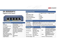 Hikvision 4 Port Gigabit Unmanaged POE Switch, 4×Gigabit PoE Port, 1×Gigabit RJ45 Port, Switching Capacity:10Gbps, Surge Protection:6KV, Up to 300m Long-range Transmission, Max Port Power:Port1:60W, Ports 2 to 4:30W, PSU:48VDC 1.35A/IEEE 802.3af [HKV DS-3E0505HP-E]