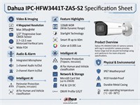 Dahua 4MP Bullet IP Camera WizSense 2.7–13.5mm 60m IR, SMD 4.0, 1/3" CMOS, SMART H.264 +/H.265+, Motorized , WDR, 3D NR, HLC, BLC, WDR 120db, 25/30fps, AI SSA, 12 VDC/PoE (802.3af), IOS; Android, RJ45 (10/100 Base-T), 1 xAudio I/P & O/P, IP67 [DHA IPC-HFW3441T-ZAS-S2]