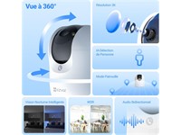 EZVIZ Smart Home WIFI Camera PAN & Tilt 5MP 4mm LENS, 1/3"CMOS, 3D DNR, TRUE WDR, H.264 / H.265, 3K (2880×1620), Supports Micro SD Card (MAX512GB), 1xRJ45 10/100m, 2.4G:Supports 20MHz, WIFI 6 2.4GHz, Lens Mount:M12, Type-C, PSU:5V2A [EZVIZ CS-C6N-R200-1Q5WFL]
