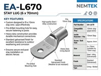 Lug Stay - 6 x 70mm (10mm Stay) {EA-L670} [EF LUGS 70X6]