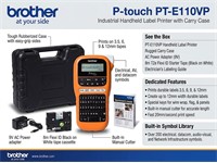 Brother P-Touch E-100VP (Handheld 2 line Printer 3-12mm Tape) Includes Case) [BRH PTE-110VP]