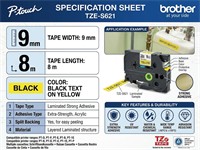 BROTHER TZE Black on Yellow Tape 9mm (8metres) [BRH TZE S621]