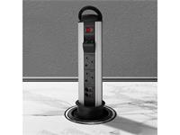 VETI Pull Up Power Tower 3500W, 2xRSA V-SLIM Sockets, 2x16A RSA Sockets, 2xUSB Outlets (SINGLE O/P @2.1A/5V- DUAL O/P @ 1A/5V) 1xThermal Overload Switch, 1.6m Power Cable, 16A 250VAC, 425xØ105mm [VETI VPT2]