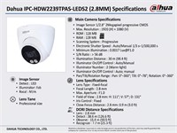 Dahua 2MP Dome IP Camera Full-colour, 2.8mm Lens, Fixed, 30m IR, 1/2”8 CMOS (1920 × 1080)@25/30fps, IP67, 12V DC, UPTO:256GB MICRO SD, Built-in Mic , Tripwire; Intrusion , 100.9 mm × Φ109.9 mm, 0.365kg [DHA IPC-HDW2239TPAS-LEDS2 2.8MM]