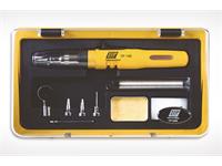 GAS SOLDERING IRON KIT 20-100WATT , OPERATING TEMP:200~450ºC , ADJUSTABLE GAS FLOW , SELF-IGNITOR , KIT INCLUDES: SOLDER , DEFLECTOR , HOT KNIFE CHISEL TIP , ANGLE TIP , STAND , SPONGE , HANDY CARRY CASE [TOP TP100K]
