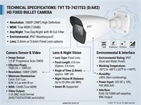 BULLET Camera AHD, 2MP IR Water-proof, 1.3”CMOS, 1920x1080, 2.8mm Lens,20~30m IR, Day-Night, AHD/TVI/CVI/CBVS,WDR,2D DNR, Upto 1000TVL Resolution, 30fps(60Hz); 25fps(50Hz), PSU12V, IP67 [TVT TD-7421TS3 (D/AR2)]