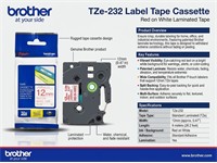 Brother TZE Laminated Red on White 12mm (8 metres) [BRH TZE 232]