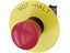 EMERGENCY STOP mushroom-type actuator, 22 mm, round, plastic, red, 40 mm, positive latching, according to EN ISO 13850, rotate-to-unlatch, with yellow backing plate, [3SU1100-1HB20-1CH0]