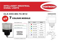 Industrial LED Panel Signal Lamp - Multi Function 7 Color RGBYCPW - 50mm OD 24VDC - 30mm Panel Cut Out with M12 Connector. [CLX-H50-BN-7C-M12]