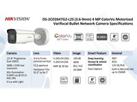 Hikvision ColorVu Motorized Varifocal Bullet Network Camera 4MP 3.6~ 9mm Lens, 60m IR, 1/1.8"CMOS, 24/7 Colorful Imaging, 32Kbps~8Mbps, H.265/ H.264, Max RES:2688×1520, Built-in Micro SD Slot, Up to 512 GB, 1xRJ45 10M/100M, 12VDC & PoE, IP67 [HKV DS-2CD2647G2-LZS (3.6-9MM)]