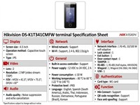 Hikvision Face Recognition Terminal 4.3inch Touch Screen 2MP, 1xRJ45 10M/100M Self-Adaptive, Card Capacity:3000, Face Capacity:3000, Fingerprint Capacity:3000, Card Type:M1, WiFi, RS485/USB, Built-in Access Controller, Wiegand, 12VDC to 24VDC 2A [HKV DS-K1T341CMFW]