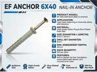 Nail in Anchor, Size : 6x40mm (100 per pack) [EF ANCHOR 6X40]