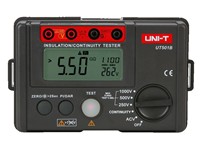 Insulation Resistance Tester, Test Voltages 250V/500V/1000V, 30~600VAC, INSU RES:0MΩ~5GΩ, DAR, PI, Auto Range, Low Batt Indication, LCD Backlight, Overload Indication, Alarm Indication, Buzzer, Auto Discharge, High Vltge Indication, Display Count 2000 [UNI-T UT501B]