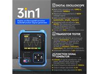 DSO-TC3 is a 3-IN-1 Handheld Digital Oscilloscope+ Signal GEN+ Transistor Tester. It has a Single Channel Oscilloscope with a 500KHz Bandwidth and 10MSA/S Sampling Rate [FNIRSI DSOTC3 ONE CH 500KHZ]