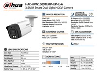 Dahua Lite Series Bullet Camera 5MP 3.6mm Fixed Lens 40M IR, Smart Dual Illuminators, WDR 120db 3D NR, BUILT-IN-MIC, CVI/CVBS/AHD/TVI, BLC; HLC; WDR; HLC-Pro, 12VDC, IP67 [DHA HAC-HFW1509TLMP-IL-A 3.6MM]