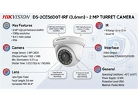 Hikvision Turret Camera, 2MP HD1080P, 2MP" CMOS, 1920x1080, Internal Synchronization, 3.6m Lens, True Day-Night, Smart IR, 20m IR, Switchable TVI/AHD/CVI/CBVS, IP66 [HKV DS-2CE56D0T-IRF (3.6MM)]