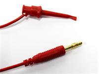 Test Cordset - Red - 500mm PVC 0,75mm sq.- 4mm 'Lantern' Banana Plug - Spring Hook Probe/Clip - 15A-30VAC/60VDC [XY-TCS510-50 RED]