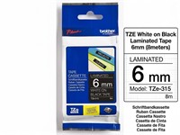 Brother TZE White on Black Laminated Tape 6mm (8meters) [BRH TZE 315]