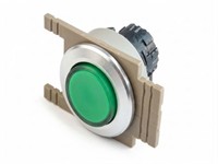 PB Actuator Non-Illum. Mom - green raised button 35mm met. silver flush bezel [PB352MSG]