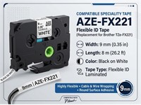 Brother Compatible, TZE Flexible Tape Black on White 9mm (8 metres) [AZE-FX221]