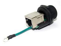 W/Proof RJ45 Shielded Panel Jack IP67 Unmated with grounding lead - 20mm Panel Cutout [RCP-5SPFFH-SCU7002]