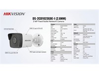 Hikvision Network Bullet Camera 2MP 2.8mm Lens, 30m IR, 1/2.7" CMOS, H.265+, 1xRJ45 10M/100M, Digital WDR, BLC, 3D DNR, iVMS-4200, Hik-Connect, 32 Kbps~8Mbps, PSU12 VDC ± 25%, 0.4A, PoE: 802.3af, Class 3, 36V~57V 0.2A, IP67 [HKV DS-2CD1023G0E-I (2.8MM)]